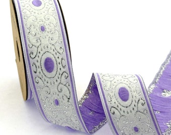 35 mm-1.25 inches metallic lilac Jacquard ribbon, authentic Jacquard trim, Jacquard border, costume trim
