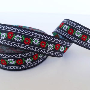 25 mm - 1 inch Flower Jacquard trim, red and white Flower Border, upholstery ribbon, woven fabric trim