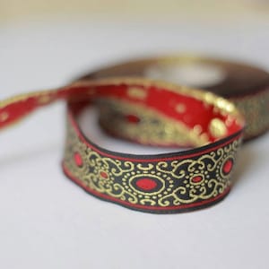 15 mm metallic red Jacquard ribbon, Embroidered border, Sewing trim, red Jacquard trim,  metallic red  Woven Border, Craft border