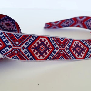 25mm-1 inches Ukrainian folkloric ethnic jacquard trim woven border, Embroidered ribbon trim red and white
