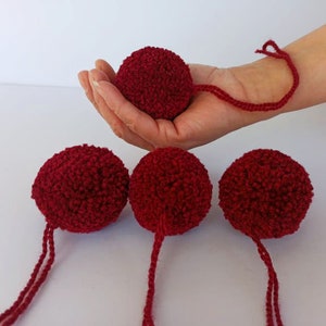 4 pcs 4 cm/5 cm/6 cm/2 pcs 8 cm/10 cm Boules de pompons en fil, pompons bordeaux, guirlandes de pompons