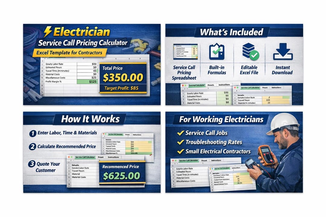 Electrician Service Call Pricing Calculator Excel Spreadsheet ...
