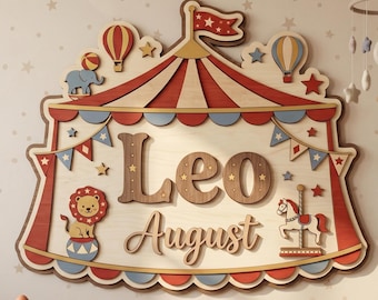 Personalized Circus Tent Name Sign, Custom 3D Wooden Carnival Nursery Decor, Big Top Wall Art, Layered Circus Kids Room Gift