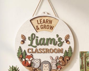 Personalized Woodland Status Sign, Custom Forest Door Hanger, Rotating Woodland Animal Spinner Sign, Wooden Woodland Decor,Forest Lover Gift