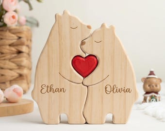 Personalized Couple Love Puzzle, Custom Wooden Romantic Heart Decor, Anniversary Gift for Couples, Valentine Gift, Relationship Keepsake.