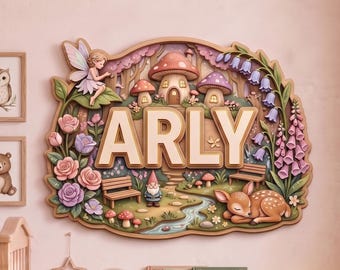 Personalized Fairy Garden Baby Name Sign, Custom 3D Wooden Nursery Decor,Enchanted Fairy Wall Art,Layered Floral Name Plaque, Baby Room Gift