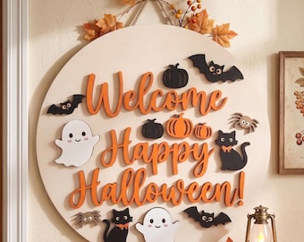 Halloween Sign, Custom Spooky Home Decor Plaque, Wooden Halloween Welcome Sign, Haunted House Wall Decor, Halloween Gift