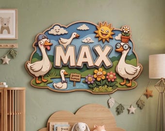 Personalized Silly Goose Baby Name Sign, Custom 3D Wooden Nursery Decor, Goose Wall Art, Layered Name Plaque, Baby Room Gift