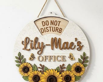 Personalized Sunflower Office Status Sign, Custom Sunflower Door Hanger, Rotating Office Spinner Sign, Wooden Workspace Decor