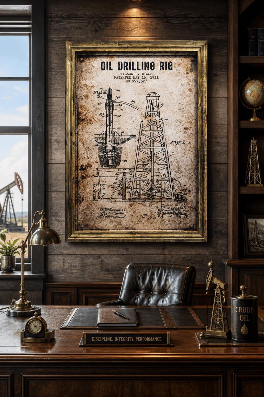 35”x27” Vintage Oil Drilling Rig Patent Print, Rustic Oilfield Wall Art ...