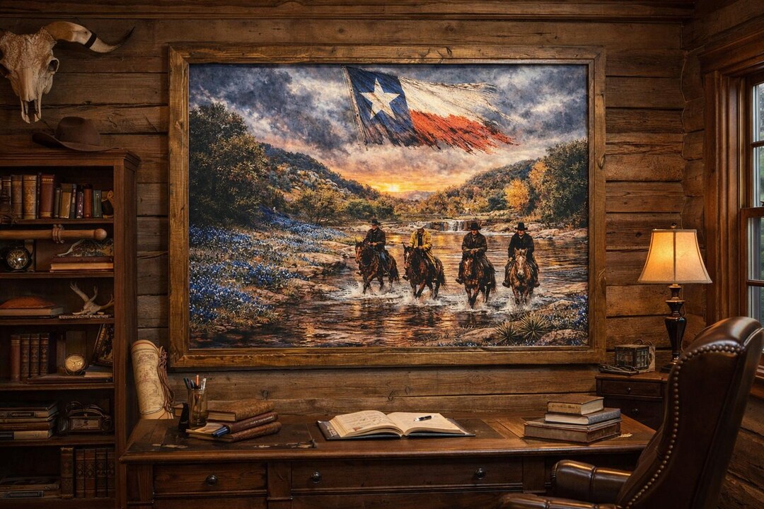 Texas Rustic Decor 50”x38.5” Western Cowboy Wall Art Texas Flag, Rustic Farmhouse Decor ...