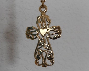 Vintage gold cross necklace.  Filigree.  Religious.  Ladies gold jewelry.