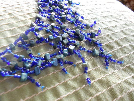 Vintage blue seed bead choker.  Bib necklace.  An… - image 4