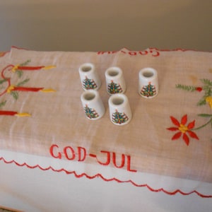 Vintage Norwegian holiday decor.  Vintage dresser scarf and candle holder set.