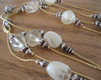 Vintage glass beaded necklace.  Smoky quartz, multi strand.  Long necklace, jewelry accessory.