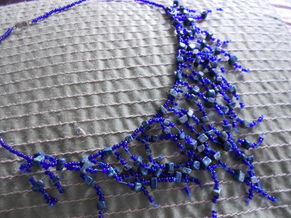 Vintage blue seed bead choker.  Bib necklace.  An… - image 3