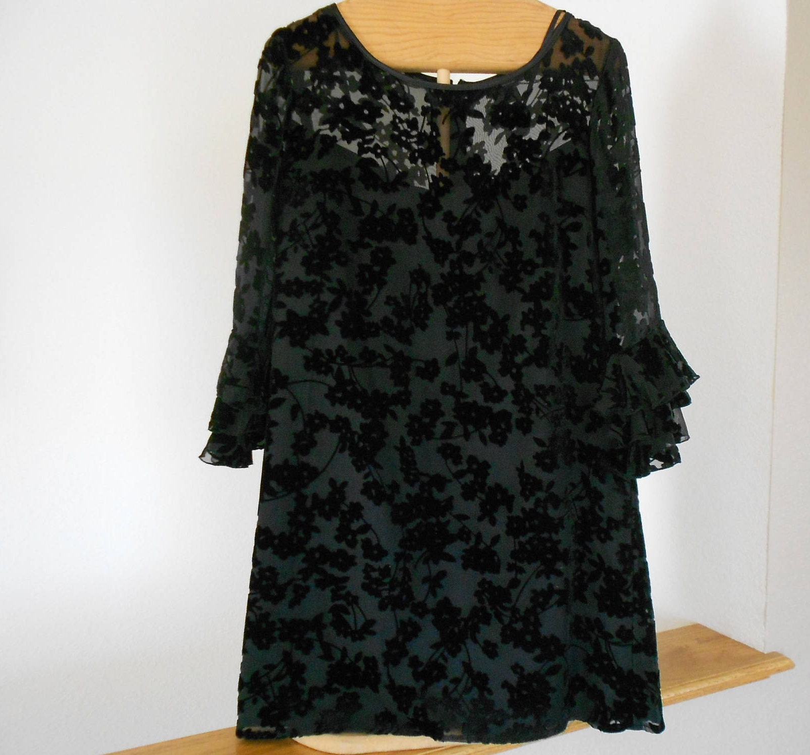 Ladies Vintage Black Flocked Dress. Size Medium. - Etsy