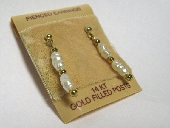 Vintage 14k gold filled pearl earrings.  Pierced. - image 1
