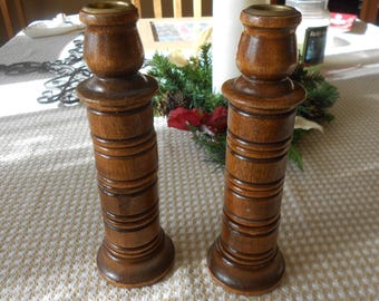 Vintage Mid Century Modern wooden candle holders.  Wooden turned candle stands.