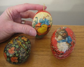 Vintage German paper mache Easter eggs.  Lot of 3 eggs.