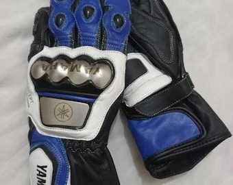 Niebiesko-czarne skórzane rękawice motocyklowe – ochraniacze na kostki dla motocyklistów wyścigowych