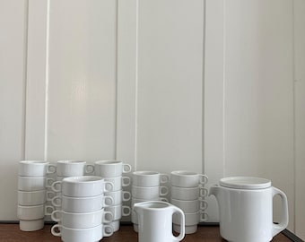 ラス1 希少 Thomas TC100 Hans Nick Roericht TC100 Thomas, Röricht 3x SET Cups Stackable Vintage in White 1970s