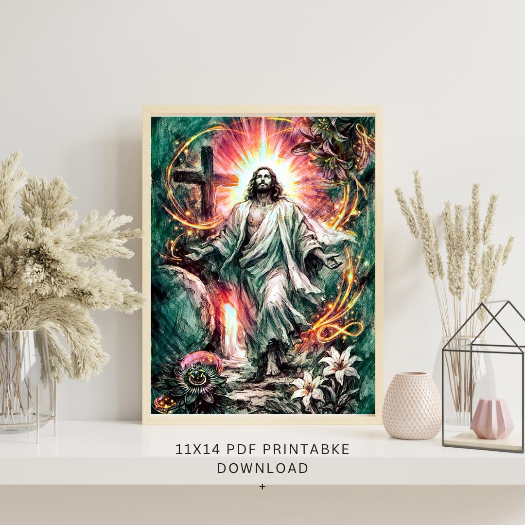 Resurrection Jesus Charcoal Art Print, Easter Lily Christian Decor Wall ...
