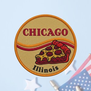 Vintage Chicago Illinois Embroidered Patch Round Travel Souvenir Badge Retro Deep Dish Pizza Iron On Patch Jacket Decor Gift