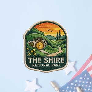 The Shire National Park Embroidered Patch, Hobbiton Fantasy Landscape Iron-on Badge, Lord of the Rings Souvenir, Apparel Accessory