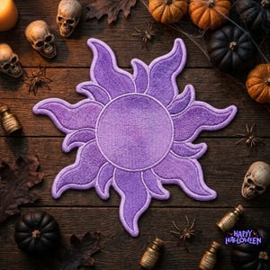 Purple Sun Embroidered Patch Celestial Sunburst Badge Aesthetic Sun Iron On Patch for Jackets Halloween Backpack Witchy Boho Decor