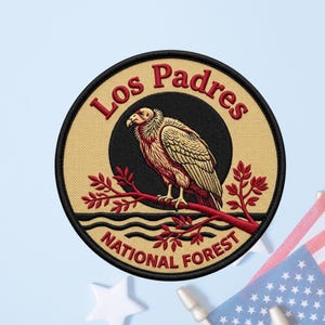Vintage Los Padres National Forest California Embroidered Patch Round Travel Souvenir Badge Retro California Condor Iron On Patch Jacket
