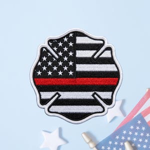 Thin Red Line Firefighter Maltese Cross American Flag Embroidered Patch Iron On Jacket