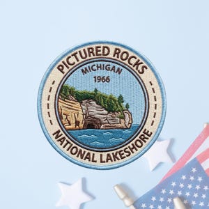 Pictured Rocks National Lakeshore Embroidered Patch, Michigan 1966 Round Iron-on Badge, Travel Souvenir, Apparel Accessory