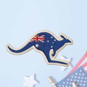 Australia Flag Kangaroo Embroidered Patch Australian Travel Souvenir Animal Shape Iron On Badge for Backpacks Jackets Hats Gifts