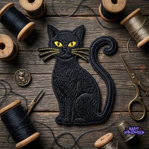 Skeleton Cat Patch Halloween Embroidered Iron On Badge Spooky Kitten Bones Jacket Backpack Apparel Decor Accessory