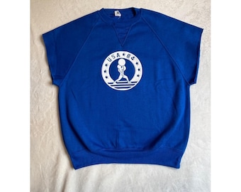 Vintage 1984 Los Angeles Weight Lifting Cut-Sleeve Sweatshirt - Blue