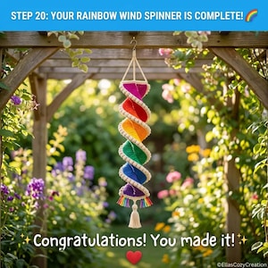 Rainbow Wind Spinner Crochet Pattern PDF, Spiral Hanging Crochet Tutorial, Garden Porch Decor, Colorful Twister Ornament, Instant Download