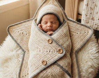 Crochet Star Baby Cocoon Pattern | Newborn Photo Prop Swaddle (PDF Download)