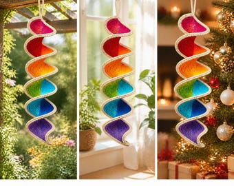 Rainbow Wind Spinner Crochet Pattern PDF, Spiral Hanging Crochet Tutorial, Garden Porch Decor, Colorful Twister Ornament, Instant Download
