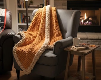 Handmade Chunky Chenille Blanket Throw | Cozy Cottage Knit Blanket | Rustic Farmhouse Decor | Soft Oversized Throw | Fall Cabin Blanket