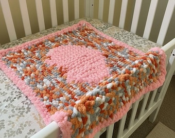Chunky Knit Heart Baby Blanket | Soft Chenille Nursery Stroller Lovey