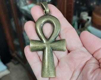 Large Bronze Ankh Egypt Key Of Life Necklace Pendant
