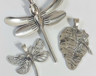 Dragonfly Necklace Pendant Trio - Womens Jewelry