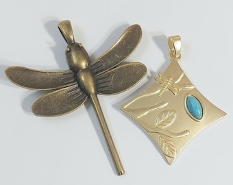 2 Dragonfly Necklace Pendants - Womens Jewelry