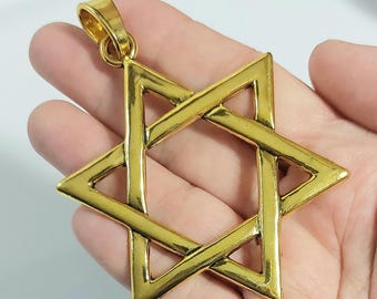 Gold Jewish Star of David Necklace Pendant  - Mens Womens Jewelry