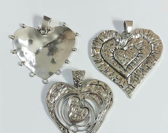Silver Heart Trio Pendant Necklace Charm - Elegant Women Jewelry