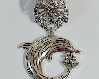 Dolphin Bandana Scarf Necklace Pendant - Silver Tone Women’s Jewelry