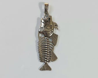 Silver Fish Skeleton Necklace Pendant - men's women's jewelry