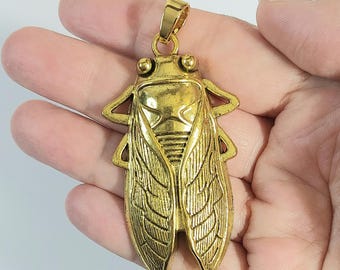 Gold Cicada Pendant Necklace Charm - Womens Jewelry