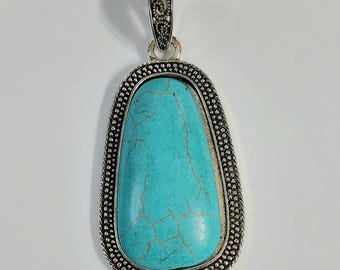 Classic Oversized Necklace Pendant With Blue Accent Stone - Womens Jewelry